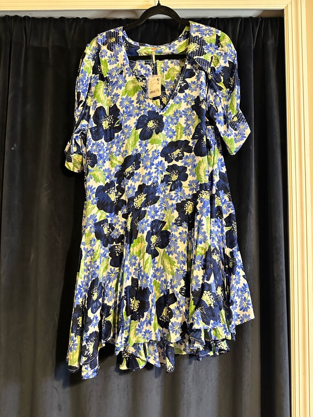 Free People Blue & Green Floral Swing Dress